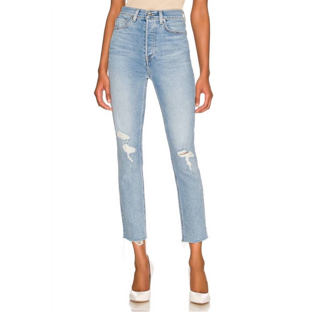 GRLFRND piper high rise slim straight jeans in La Jolla size 25 light wash